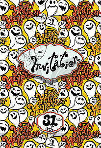 Happy Halloween Card with funny ghost. Invitation t - vector image