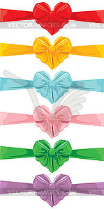 Set of different colors bows in heart shape ba - vector image