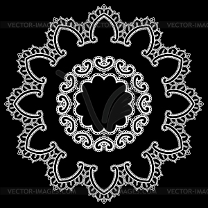 Round Frame - floral lace ornament - white - vector clipart