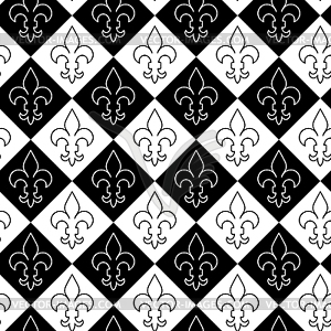 Black and white alternating Fleur-de-lis contoured - vector image