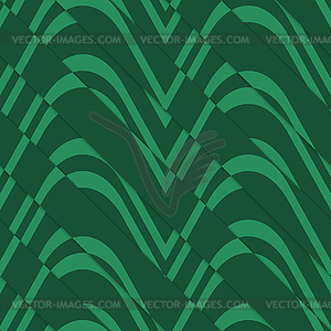 Retro 3D bulging green waves diagonally cut - vector image