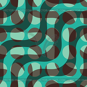 Retro 3D circles and overlapping green waves - vector image