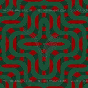 Retro 3D green and red overlapping waves - vector image