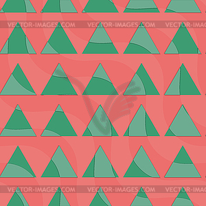 Retro 3D green triangles on red - vector image