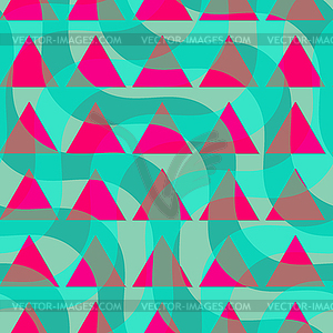 Retro 3D green waves and purple triangles - vector image