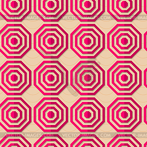 Retro fold pink striped octagons - vector clipart