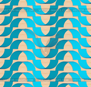 Retro fold blue striped waves - vector image