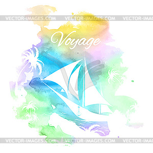 Palm trees, watercolor background - vector clipart