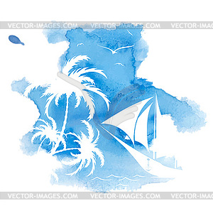 Palm trees, watercolor background - vector image