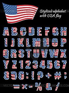 Font with an American flag - vector clipart