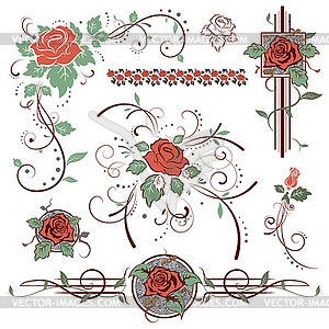 Roses, design elements - color vector clipart