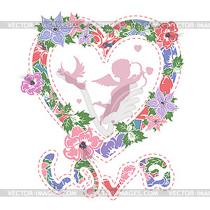 Floral frame in shape of heart - vector image