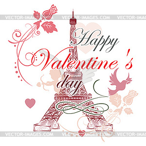 Valentines day, Eiffel tower - vector image