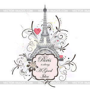 Eiffel tower, romantic background - vector clipart