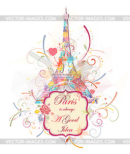 Eiffel tower, romantic background - vector image