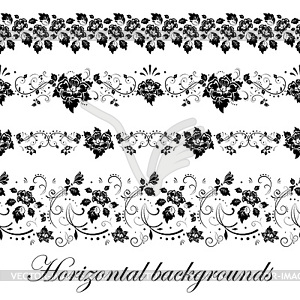 Floral seamless border - white & black vector clipart
