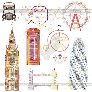 London, set of stylized icons - vector clipart