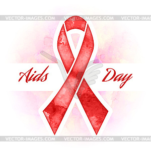 Aids day red ribbon grunge icon - vector image