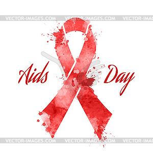 Aids day red ribbon grunge icon - vector clipart
