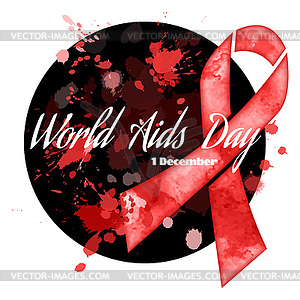 Aids day red ribbon grunge icon - vector image