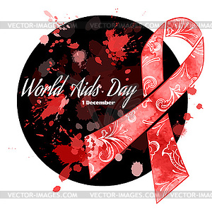 Aids day red ribbon grunge icon - vector image