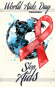 День борьбы со СПИДом красной лентой гранж баннер - векторизованное изображение клипарта