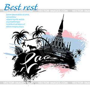 Travel Laos design in grunge style - vector clipart