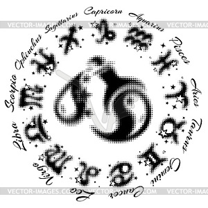 Zodiac sign Aquarius 13 characters - vector image