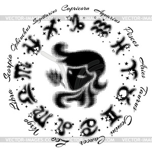 Zodiac sign Virgo 13 characters - vector image