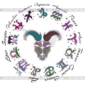 Zodiac sign Aries 13 characters - vector image