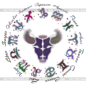 Zodiac sign Taurus 13 characters - vector clipart / vector image