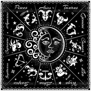 Zodiac signs, horoscope - white & black vector clipart