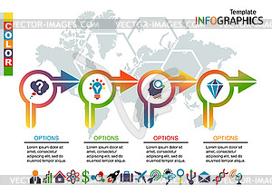 Infographic template. set elements with world map i - color vector clipart