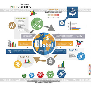 Modern infographics template, global business - color vector clipart