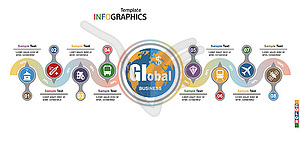 Современный шаблон инфографики, глобальный бизнес - векторизованный клипарт