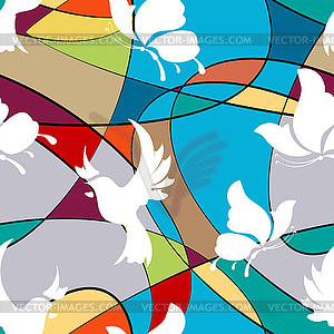 Seamless background with butterflies and birds - vector clip art