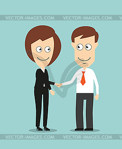 Business woman and businessman shaking hands - vector clip art