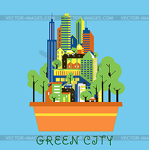 Зеленый город экологической концепции с современной городской пейзаж - изображение в векторном формате