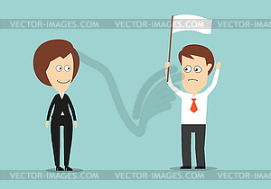 Businessman with white flag conceded defeat - vector image