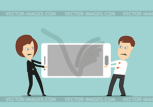 Business colleagues fighting over smartphone - vector clipart