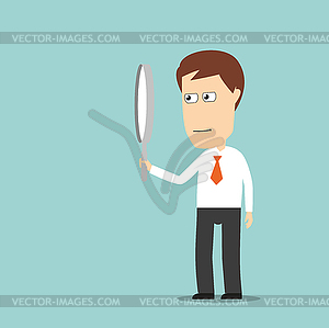 Businessman looking through magnifying glass - vector clipart