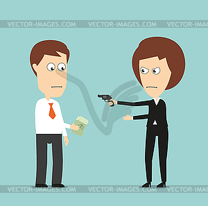 Business woman extorts money with gun - royalty-free vector clipart