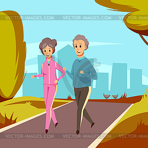 Senior old couple on jogging sport - vector clipart