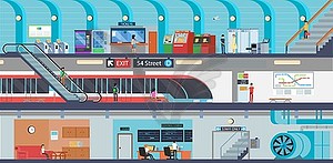 Subway train station banner, city transport design - vector clip art