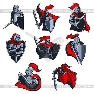 Knight warior with sword, shield, helmet icons - vector clipart / vector image