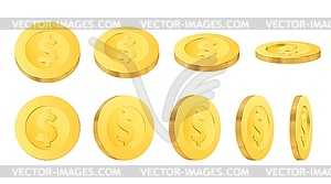 Gold dollar coins, realistic golden money - vector image