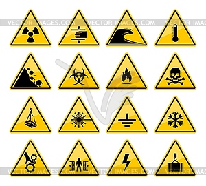 Warning signs of hazard and danger caution - vector image