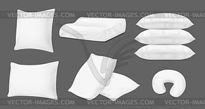 Realistic white pillows, orthopedic bed cushions - stock vector clipart