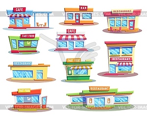 Building icons of fast food restaurant and cafe - vector clipart