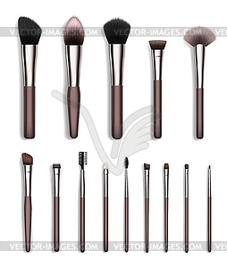 Makeup brush set, realistic cosmetic beauty tools - vector image